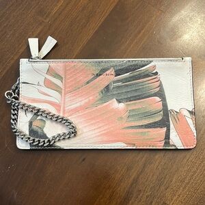 Mackage tropical Hawaiian print pink green white leather wristlet
